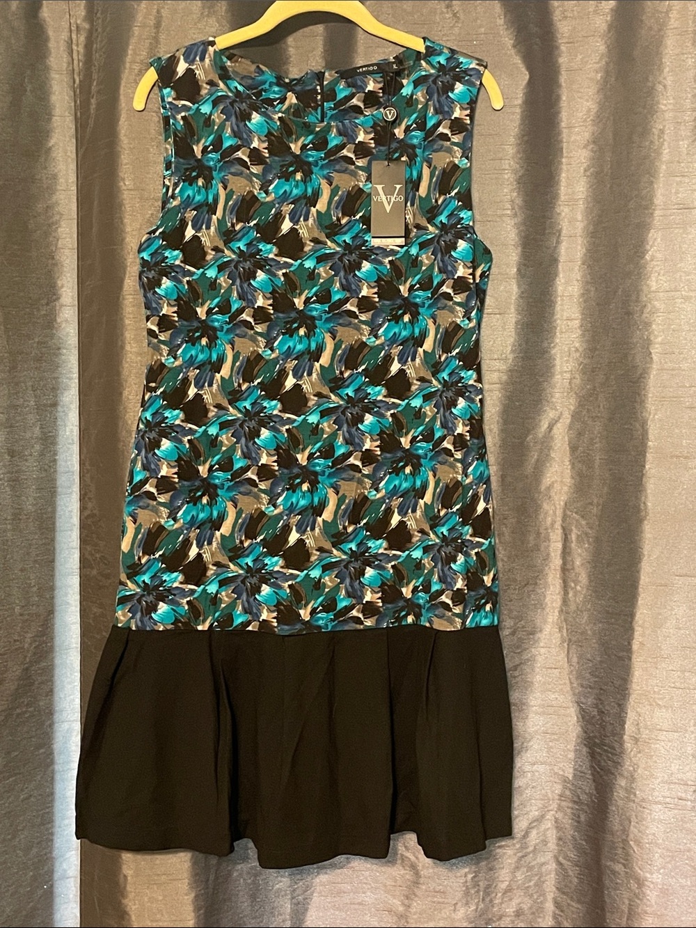Vertigo Paris Teal Black Floral Drop-Waist Dress